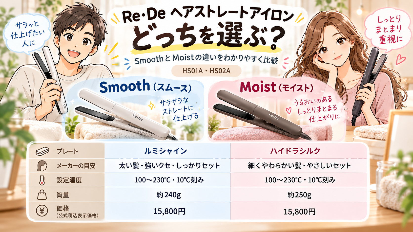 Re・De Hair Straight SmoothとMoistの違い早見図